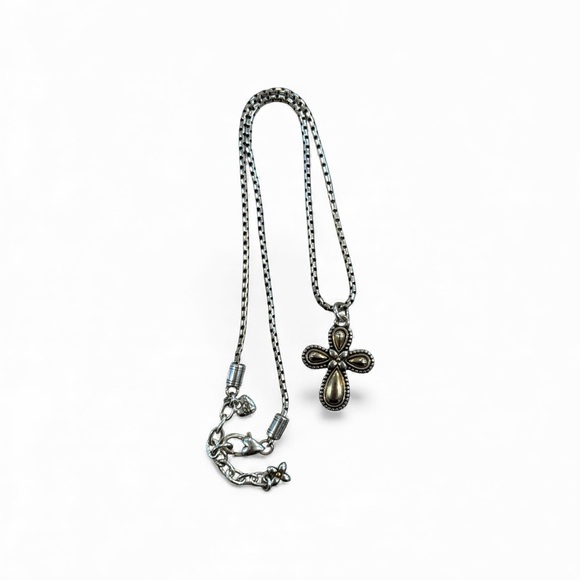 BRIGHTON RETIRED GRACE REVERSIBLE SILVER GOLD CROSS NECKLACE & GENOA EARRINGS - Picture 4 of 11
